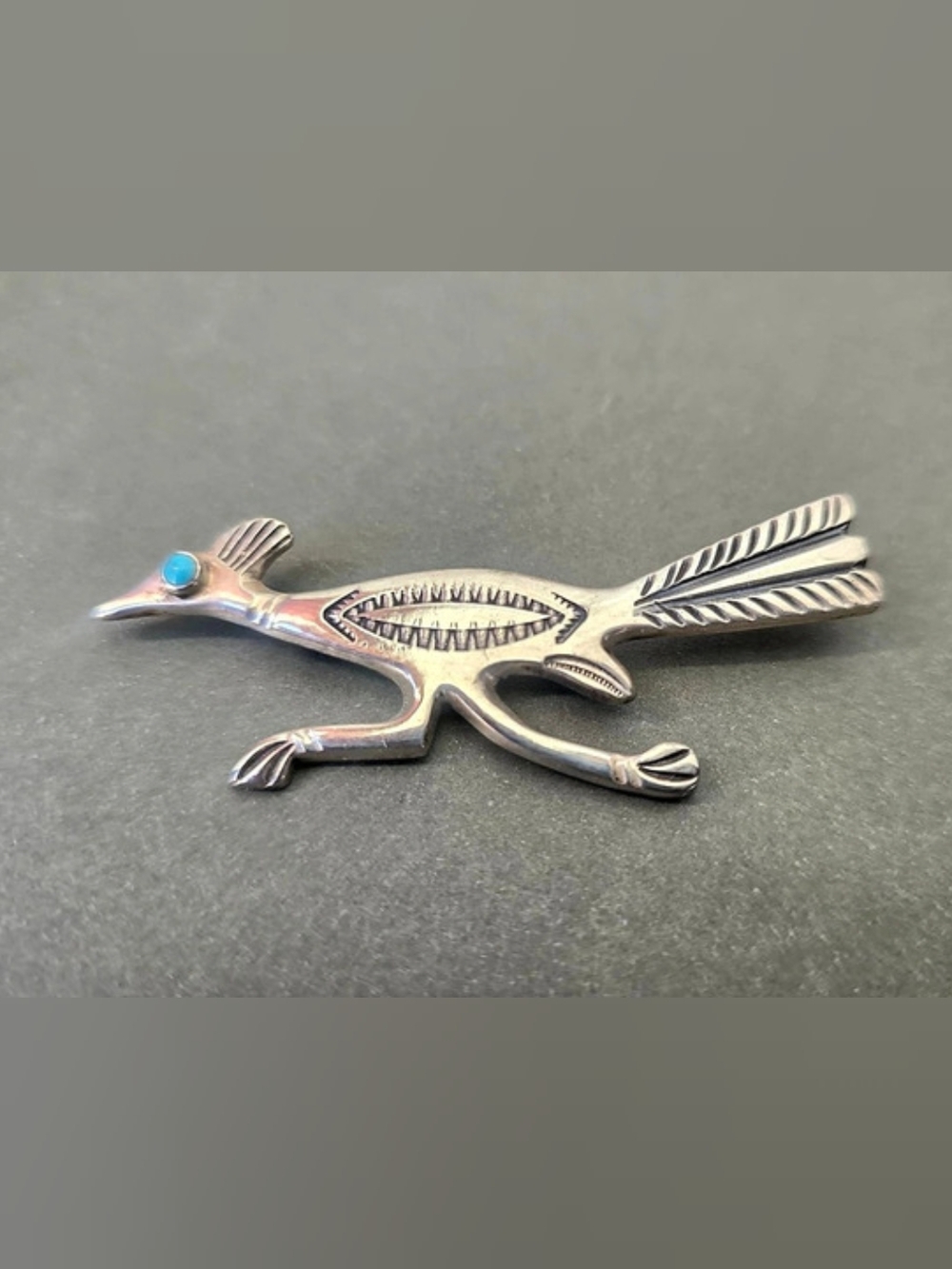 Sterling Silver With Turquoise Roadrunner Brooch